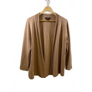 Charter Club Cashmere Cardigan Womens XL Beige Open Front Ribbed Trim